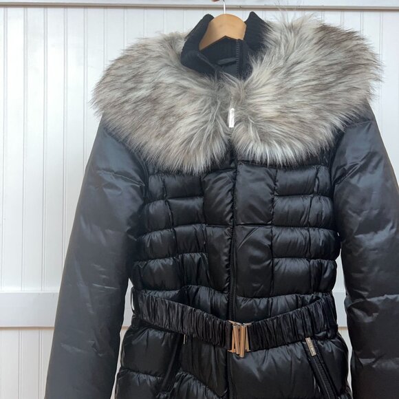 Betsey Johnson Women's M Black Puffer Coat Faux Fur Collar Warm Winter Jacket - Picture 4 of 12